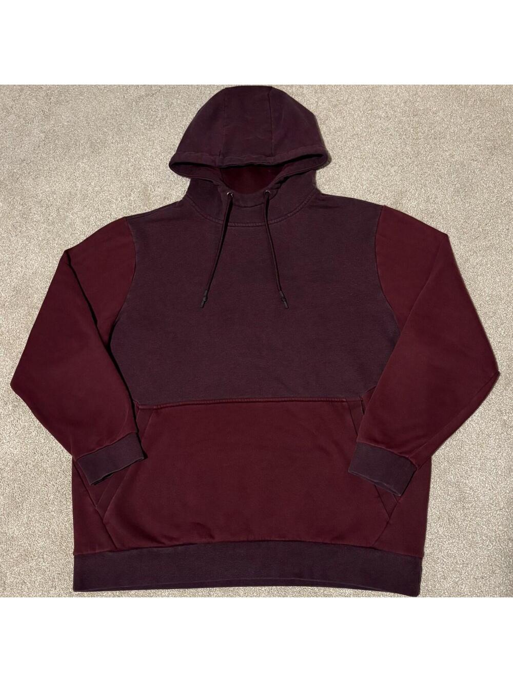 Russell Athletic VTG Mens Maroon Hoodie Sweatshirt Burgundy Mock Neck, Sz L